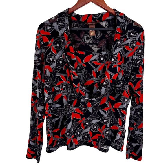Multiples Tops - MULTIPLES PL Petite Large Sparky Red Black Silver Sheer Christmas Shirt Top